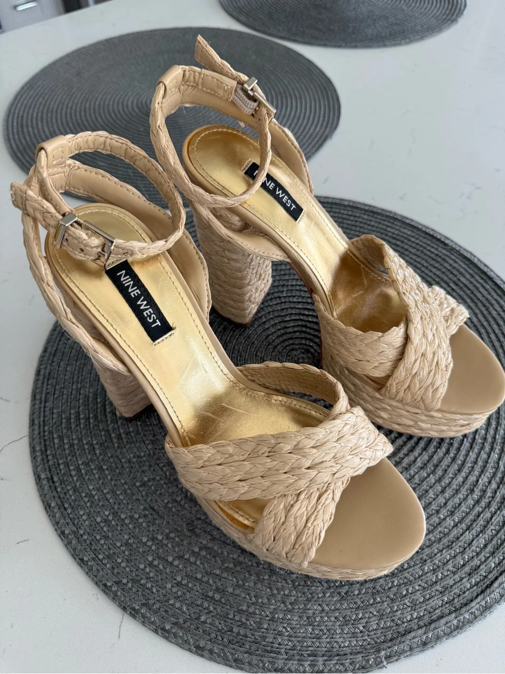 Nine West Tan Braided Platform Sandals